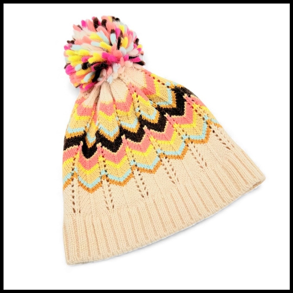 Missoni Target 2011 Girls Winter Hat Zig Zag Chevron Knit Pom Beanie Wool Iconic